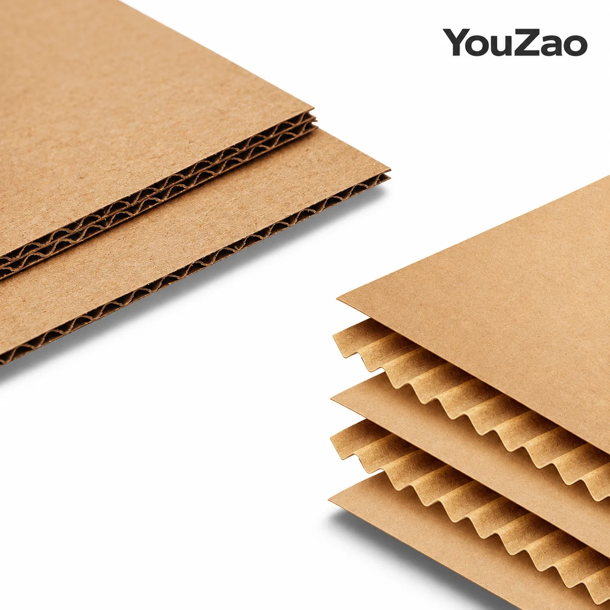 General illustration comparing corrugated board sections with paper liners and fluted layers