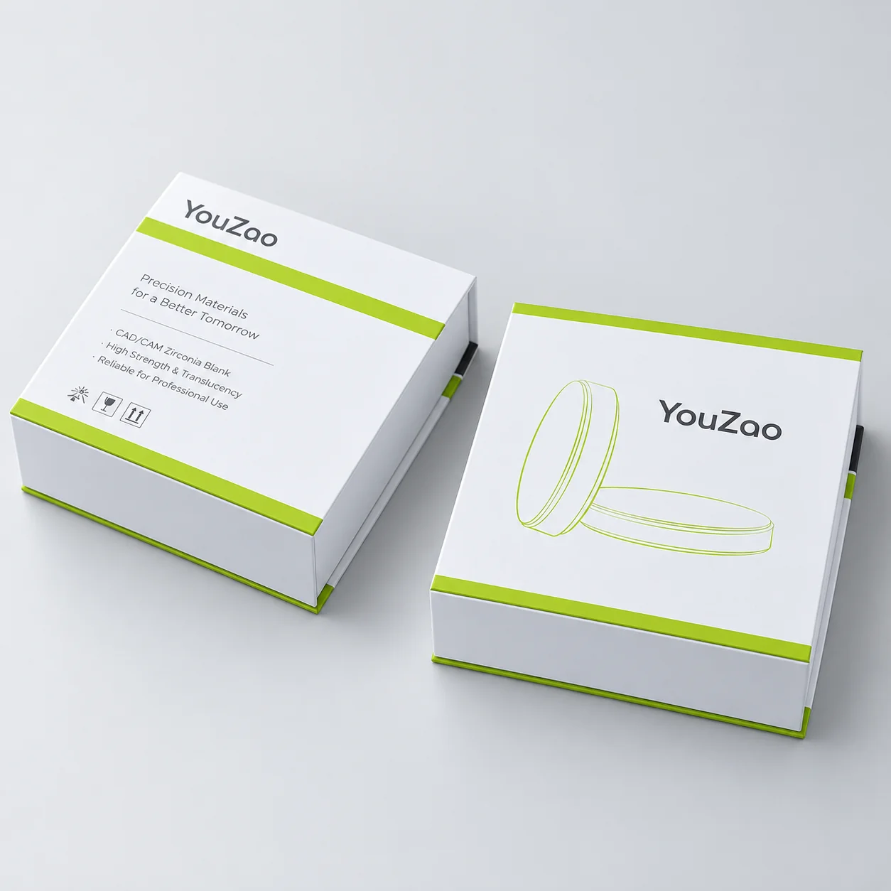 Two white magnetic electronics boxes showing front artwork and a back information panel